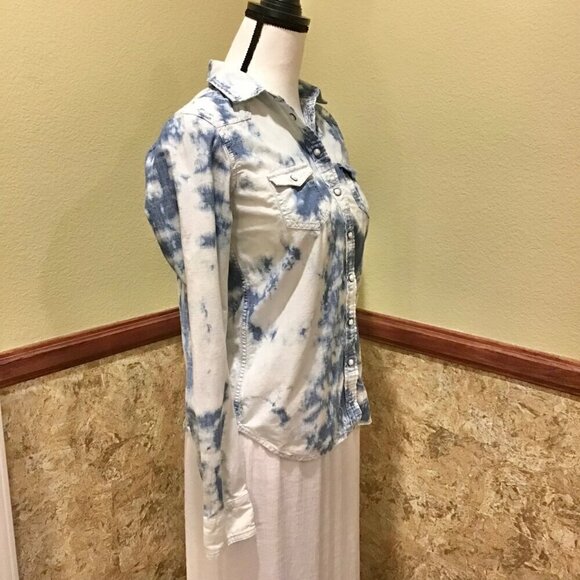 American Eagle Small Avis Pearl Snap Women’s Western Tie Dye Shirt Top Blue - Picture 3 of 9
